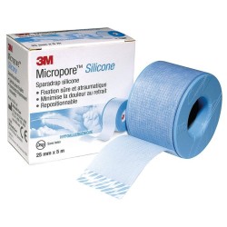 3M™ Micropore™ Silicone - 25 mm x 5 m - Sparadrap indolore et atraumatique, repositionnable - - - Boite de 12 sparadrap